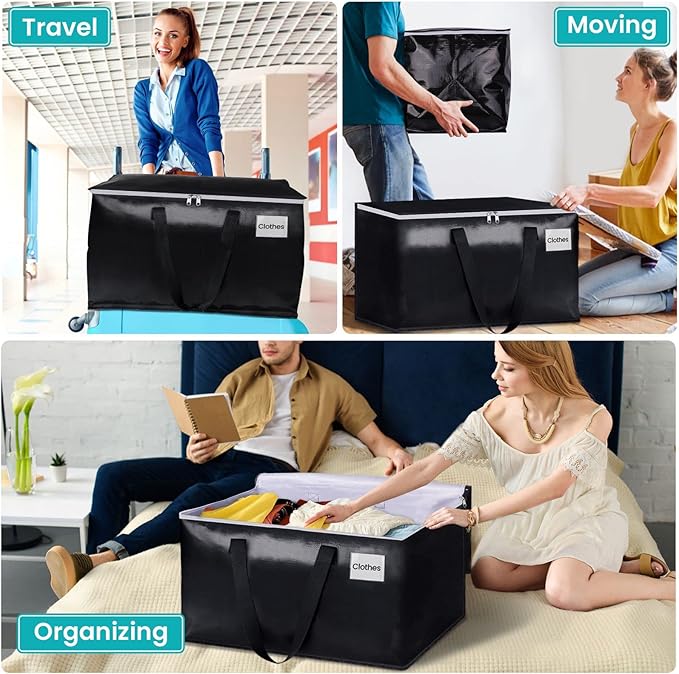 Extra Large Moving Boxes-Moving Bags with Zipper, Carrying Handles and Tag Pocket-Moving Supplies for Space Saving-Totes for Storage - for moving, Storage, Camping and Travel 93L-8 Pack