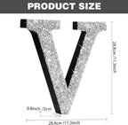 Qunclay 12'' Silver Crystal Diamond Bling Letters Crushed Diamond Decoration Wooden Glitter Letter with Screw and Hooks Rhinestone Gift for Wedding Y2k Mcbling Bedroom Wall Decor (Letter V)