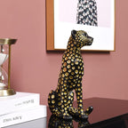 Quoowiit Leopard Sculptures for Home Decor, Modern Sculptures Decorations for Living Room, Bedroom, Table, Bookshelf, Black Resin Leopard Art Decorative Sculpture with Gold Polka Dots Design-Black