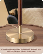 EDISHINE Mid Century Table Lamp Set of 2, Pull Chain Switch Bedside Lamp, Linen Shade, Solid Wood Pole & Bronze Brushed Metal Base, Modern Nightstand Lamp for Bedroom, Living Room, Office, E26 Base