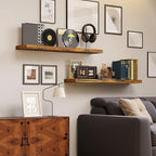 BAMEOS Floating Shelves, 31W x 7D Rustic Brown Wall Mounted Wooden Shelves with Invisible Brackets Set of 2, Hanging Wall Shelves Decoration for Bedroom, Bathroom, Living Room and Kitchen