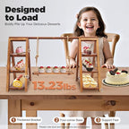 3 Tier Wooden Cupcake Stand, Tiered Serving Tray Dessert Table Display Set, Rustic Foldable Display Stand for Cupcake, Snack, Fruit, Bread, Ideal for Party, Wedding, Birthday, Home Decor (Wooden)