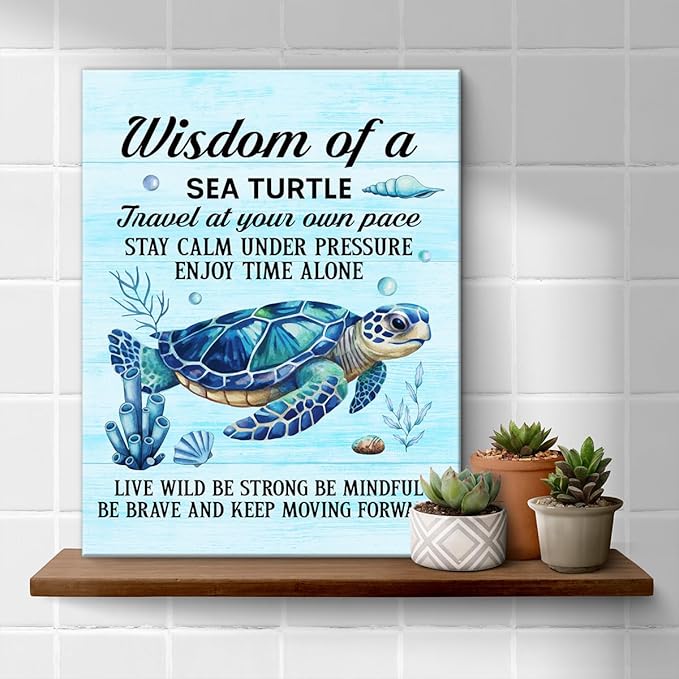 Sea Turtle Wall Art Decor Inspirational Wall Decor Posters Beach Themed Decoration for Bathroom Bedroom Living Room Home Office, Sea Turtle Gifts for Turtles Lovers (11.5 X 15 Inches, Framed)