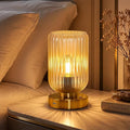 LightRound Table Lamp for Bedroom, Cordless Small Bedside Lamp, Touch Dimmable Rechargeable Lamp Battery Operated with Amber Glass Shades for Night Stands, Living Room, Desk, Bulb Included