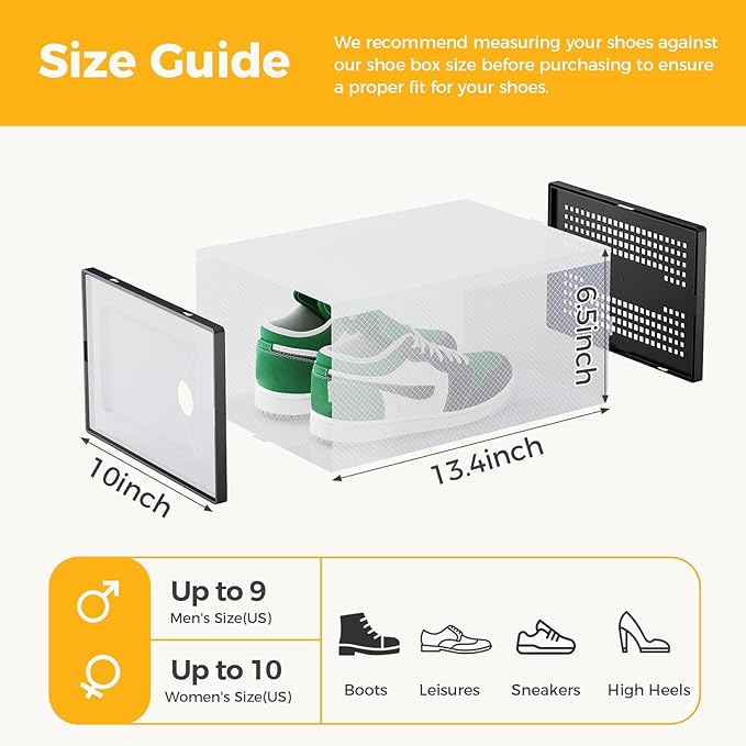 NEWBULIG 30 Clear Shoe Storage Boxes, Shoe Organizer for Closet with Lid, Plastic Stackable Breathable Shoe Cabinet with Lid for Sneakers, Heels & Boots, Black