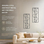ZEXUIRU 2 Pcs. Abstract Metal Art for Wall Decor Living Room Bedroom Bathroom Office Metal Bling Modern Geometric Hanging Vertical Small Iron Sculpture Plaque Pack -Black 24in