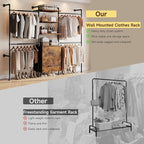 ONBRILL T2 Wall Mounted Industrial Pipe Clothing Rack, Closet Organizers and Storage System with 2 Drawers, 6 Wooden Shelves & 4 Expandable Rods, Heavy Duty Garment Rack, Wardrobe (Rustic Brown)