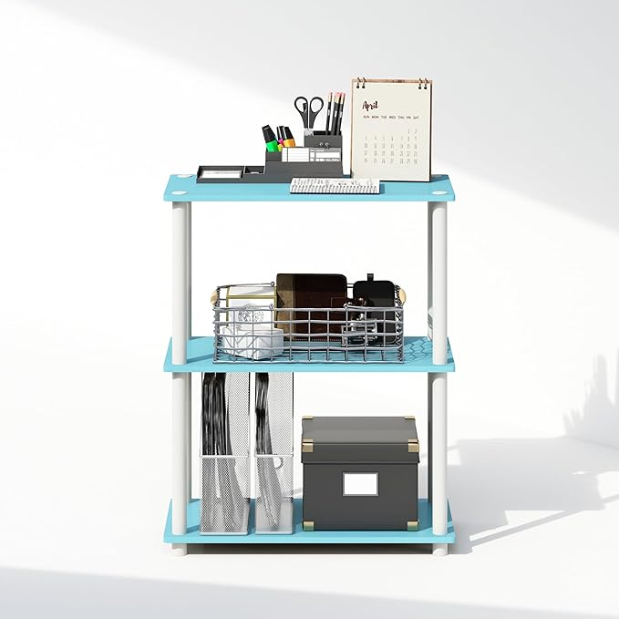 Furinno Turn-N-Tube Book Shelf, 3-Tier Bookshelf, Bookcase with Multipurpose Compact Display Rack, 11.6 x 23.6 x 29.6, for Living Room, Bedroom, Home Office, Light Blue/White