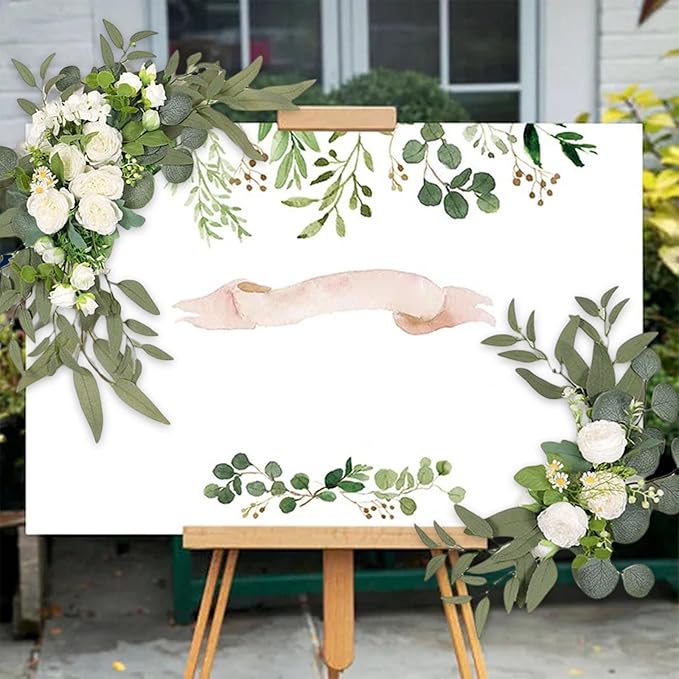 2 Pieces Front Door Hanging Wreath Artificial Peony Flower Swag with Green Leaves Silk Vine Garland Decorative for Arches Suitable for Kitchen Wall