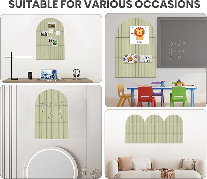 Large Arched Felt Bulletin Board 35" x 24",Cork Board Alternative - 6 Customized Felt Wall Tiles with Push Pins, Cork Boards for Walls Pin Board for Office & Home Panels - Sage Green