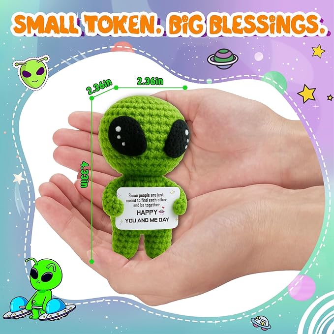 Supportive Crochet Alien Doll - Romantic for Her Him, Soulmate You and Me Day Gift for Boyfriend Girlfriend, Funny I Love You Gift for Husband Wife, Unique Wedding Keepsake
