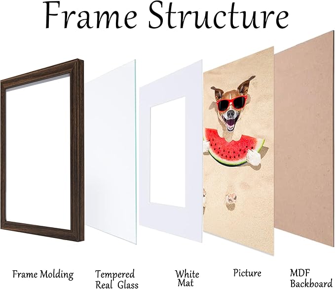 12x16 Picture Frame Walnut, 12 x 16 Wooden Frame for Wall with Real Glass, 8.5x11 Frames with Mat or 12x16 without Mat, Rustic Frame 12"x16" Art Frame Perfect for Gifts
