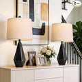 PoKat Table Lamps Set of 2 for Bedroom, 23.5'' High Farmhouse Nightstand Lamps for Living Room, Modern Bedside Lamps with Linen Shade for Office Sideboard Hallway Gift (Matte Black)