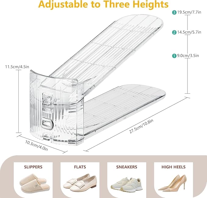 30-Pack Shoe Slots Organizer for Closet, Adjustable Shoe Stacker & Space Saver, Clear Double Deck Shoe Storage for Small Spaces, Transparent