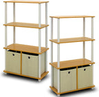 Furinno Go Green 4-Tier Multipurpose Storage Rack Shelving Unit with Bins (Set of 2), Beech