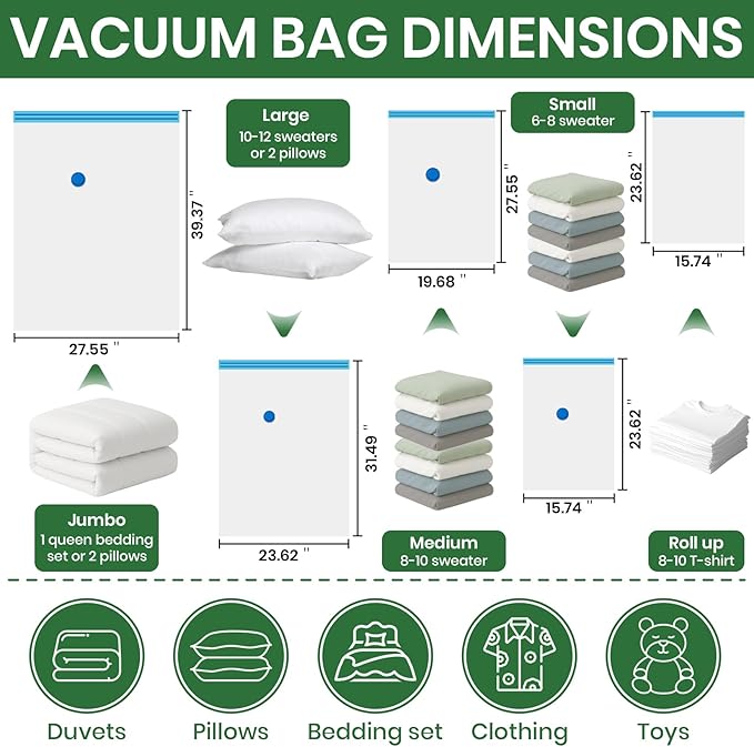 Vacuum Storage Bags,30Pack Vacuum Seal Bags with Electric Air Pump,Vacuumm Seal Bag for Clothing,Travel,Clothes,Comforters,Blankets,Pillows-6 Jumbo+6 Large+6 Medium+6 Small+6 Roll Up Space Saving Bag