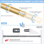 Closet Rods for Hanging Clothes, 17 to 54 Inch Heavy Duty Stepless Adjustable Closet Hanging Rod, 1.3 Inch Diameter Metal Closet Rod for Wardrobes Laundry Bedroom RV, Gold