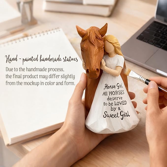 Girl and Horse Figurine – Horse and Girl Figurine, Equestrian Women Gifts, Gift for Horses Girls, Horses Lover Gifts for Girls, Equestrian Themed Gift for Women