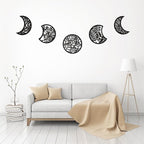 Jetec 5 Pcs Moon Phase Wall Art Decor Wall Pediments Hanging Wooden Phase Spiritual Bedroom Nordic Boho Lunar Aesthetic Art for Living Room Dorm Apartment Ornament(Dark Black,15.75 Inch,Botanical)