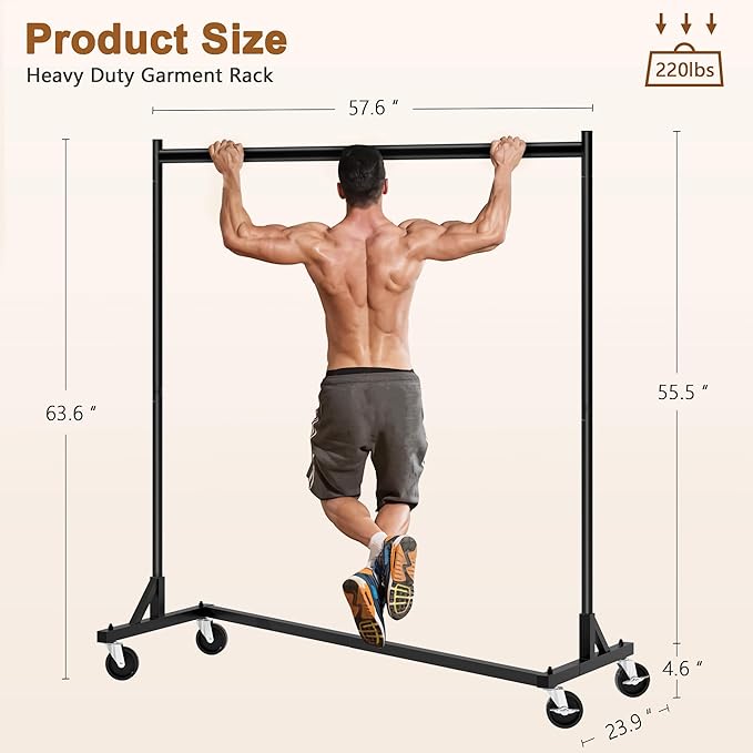 Hoctieon Z Rack, Rolling Clothes Racks with Z-Base, Heavy Duty Garment Rack, Clothing Racks for Hanging Clothes, Sturdy Metal Hanging Holder, Clothes Organizer Rack, Black