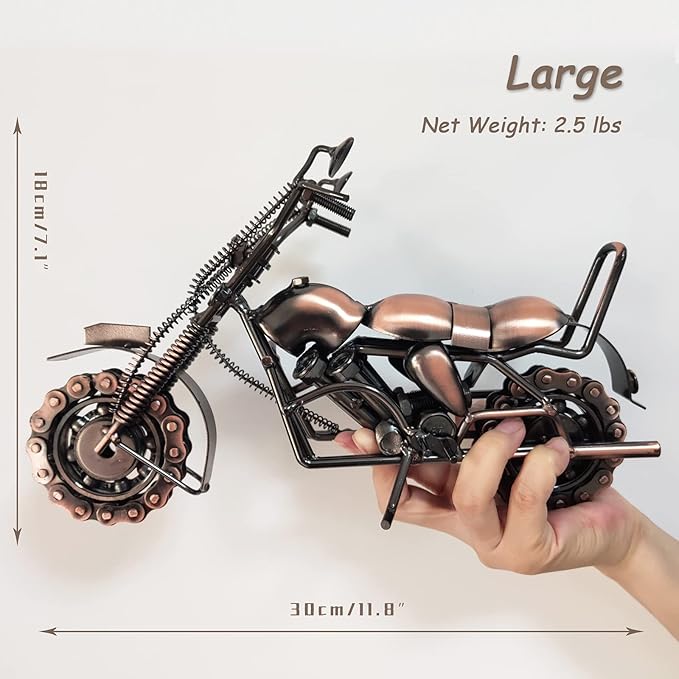 Motorcycle Gifts for Men & Women Bikers, 11.8" Handmade Metal Motorcycle Model, Vintage Motorcycle Decor for Man Cave, Garage, Home & Office