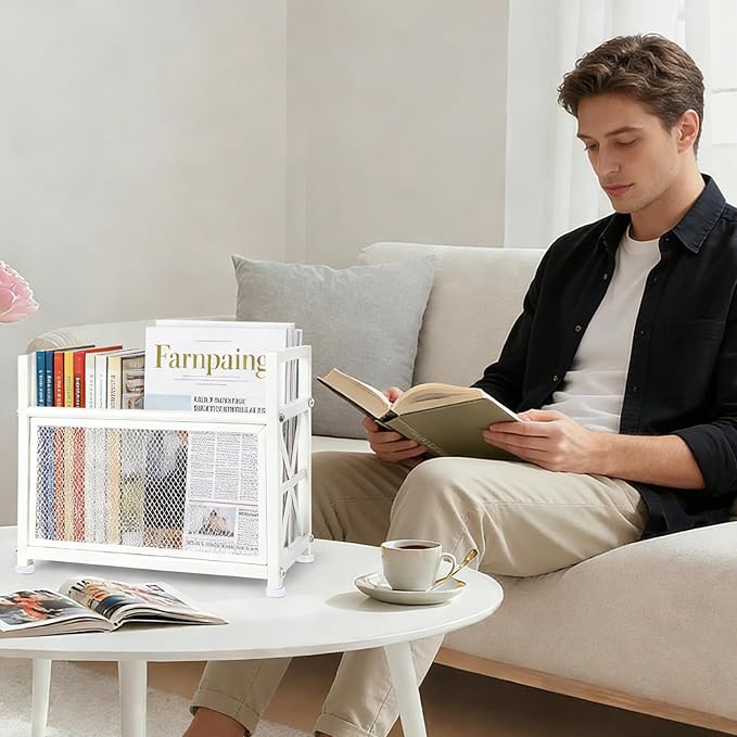 White Magazine Holder, Magazine File Holder, Magazine Rack Floor Magazine Basket, Magazine Stand for Letters, Magazines, Books, Newspapers, Folder Organizer Bin for Books