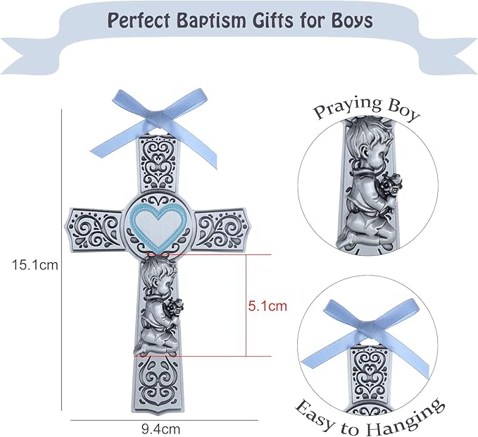 KOMI Baby Catholic Wall Cross 6Inch Baptism Gifts For Boys Religious Wall Decor Catholic Baptism Gifts First Holy Communion, Baby Dedication Gift, Recuerdos Para Bautizo