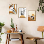 BINCUE Boho Line Wall Art Abstract Plants Wall Decor Mid Century Modern Artwork Framed Boho Abstract Paintings Orange Abstract Wall Pictures Orange Art Prints for Living Room Bedroom Office Farmhouse 12"x16" Set of 3