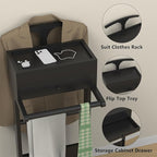 Wooden Valet Stand for Men, Suit Valet Stand with Top Tray, Storage Drawer, Bottom Shoe Rack, Freestanding Clothes Rack for Living Room, Entryway, Bedroom (Black with 2 Storage Drawers)