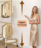 MISSLO Heavy Duty Clothes Rack for Hanging Clothes Rolling Clothing Rack Heavy Duty on Wheels for Coat, Garment, Gold(Double Rod)