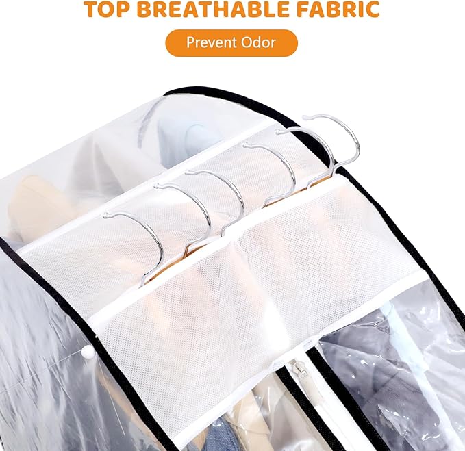 4 Pack Clear Garment Bags with Side Zipper, 60" Clothes Covers with 10" Gusset, Transparent Hanging Suit & Coat Covers for Closet Storage, Jackets, Dresses, Windbreakers