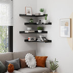 4-Tier Corner Floating Shelves, Rustic Pine Corner Shelves Wall Mounted, L-Shaped Floating Corner Shelves for Wall Storage, Creative Corner Wall Shelves for Bedroom,Bathroom&Any Room-Black