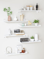 Floating Shelves for Wall, Shelves for Decor Storage Set of 6, Wall Mounted Wood Shelf for Bedroom, Living Room, Bathroom, Kitchen,Long Picture Ledge Shelves. (White)