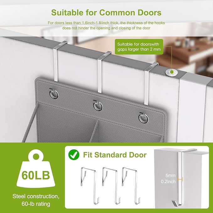 VERONLY Door Shoe Organizer, Over The Door Hanging Shoe Rack with Large Pockets, Space Saving Shoe Storage for Closet, Entryway, Bedroom, Shoe Holder for Men Women Kids (Grey)