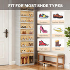 9 Tiers 18 Pairs Foldable Shoe Rack Organizer, Collapsible Shoes Storage Cabinet with Magnetic Doors, No Assembly, Stackable Tall Free Standing Shoe Rack for Closet, Entryway, Living Room
