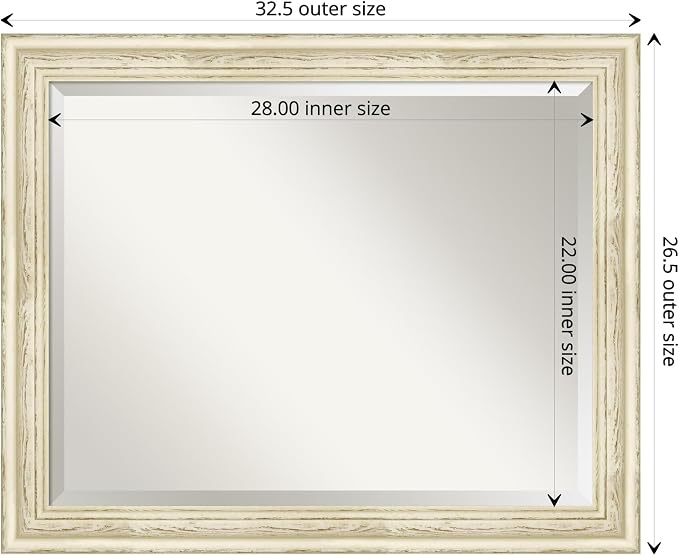 Amanti Art White Wall Mirror 26x32 Country White Wash Rectangle Bathroom Mirror for Wall Decor Living Room, Large Country Rustic Wood Frame, Hangs Horizonally and Vertically, Bathroom Decor, Beveled
