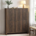 Shoe Cabinet with 2 Flip Drawers, 31.5 Inch Narrow Fluted Shoe Organizer with Gradient Wood Strips Door for Entryway Hallway, Living Room Storage Furniture, Walnut