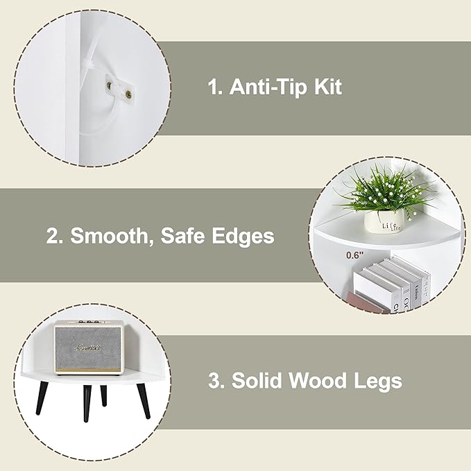 VECELO Large Tall Corner Shelf, 66.93" H 4-Tier Corner Storage Organizer, Freestanding Corner Display Rack for Living Room Bedroom Home Office, White
