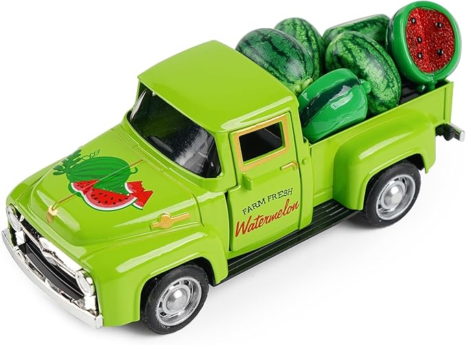 Watermelon Truck Decor, Vintage Green Pickup Truck with Farm Fresh Watermelon, Summer Farmhouse Tiered Tray Decor, Rustic Kitchen Tabletop Decorations for Home Office