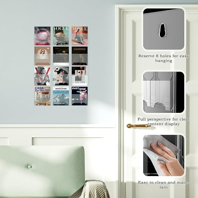 Nalwort Acrylic Brochure Pamphlet Holder, 12 Magazine Holders, Clear Brochure Display Stand Wall Mount, Trifold Flyer Rack, Literature Storage Rack for Home, Offices, Waiting Room