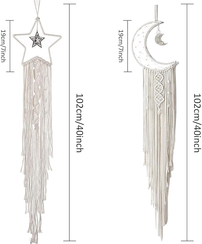 Tarklanda Moon Star Dream Catcher Decor, 2pcs Boho Home Moon Star Dreamcatcher, Macrame Wall Hanging Boho Home Decor for Kids Baby Bedroom Birthday Gift for Mother Women Girls Friends Craft