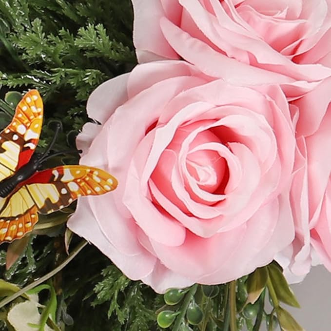 Artificial Floral Swags, 20inch Spring Teardrop Swag, Decorative Floral Swag with Rose Flowers and Berries, Artificial Rose Flower Swag Wedding Arch Flowers Floral Arrangement