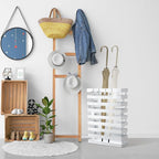 Umbrella Stands for Entryway Large Metal Umbrella Holder with Removable Water Tray and Hooks Decor Freestanding Rectangular Umbrella Hollow Rack for Home Office (White, 3.94 x 11.81 x 16.93 Inch)