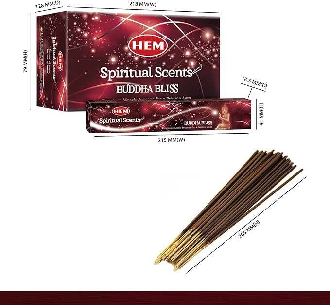 HEM Premium Buddha Bliss Masala Incense Sticks | Natural Fragrance for Meditation, Focus, and Aromatherapy | Air Purifier & Cleansing | 12 Pack Gift Set (15g Each) | Buring time of 30-40 mins.