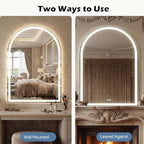 Sweetcrispy 24“x 36” LED Bathroom Backlit Mirror with Lights, Arched Vanity Mirrors with Anti-Fog, Dimmable, 3-Color Light, Memory Function, Tempered Glass