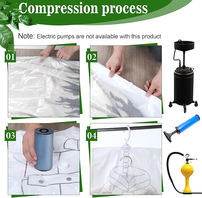6 Pack Hanging Vacuum Storage Bag, 2 Sizes: 51.2 x 27.6 inch & 43.3 x 27.6 inch Hanging Vacuum Sealer Storage Space Saver Bags, Reusable Space Saver Bags, for Suits, Dress, Jackets, Clear