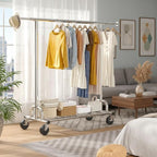 Raybee 75" W Clothes Rack Load 530 LBS, Clothing Racks for Hanging Clothes, Adjustable Heavy Duty Clothes Rack, Portable Metal Garment Rack for Bedroom Laundry Living Room