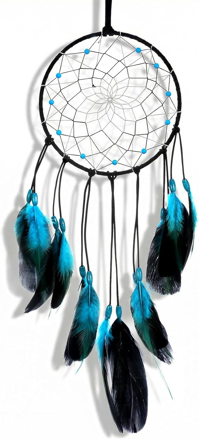 Blue Dream Catchers Home Handmade Blue Dreamcatcher Style Retro Feather Dreamcatcher Traditional Bedroom Decor Wall Hanging for Ornament Art Craft Gift Adults Halloween Christmas