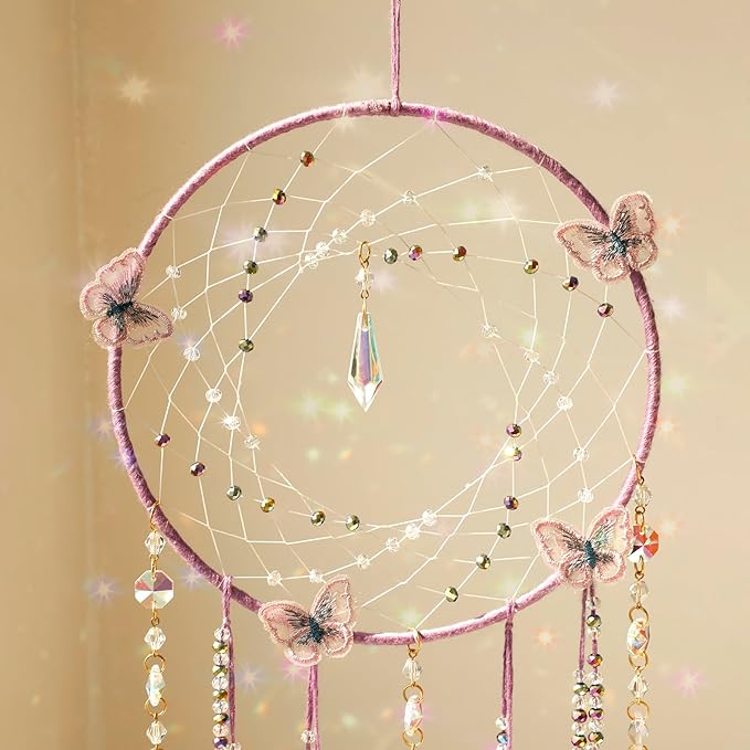 Artilady Butterfly Dream Catchers with Crystals - Large Boho Purple Moon Dream Catcher Wall Decor Home Decorations Girls Kids Baby Bedroom Room Decor Christmas Birthday Teen Girl Boys Gifts