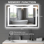 DUMOS 24.1"x36.1" LED Bathroom Mirror, Smart Anti-Fog Bathroom Vanity Mirror with Front Light & Backlit, 3 Color Temperatures, Dimmable, Memory Function